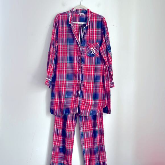 Victoria’s Secret plaid long sleeve plaid pajama pant set sz M - Picture 1 of 10